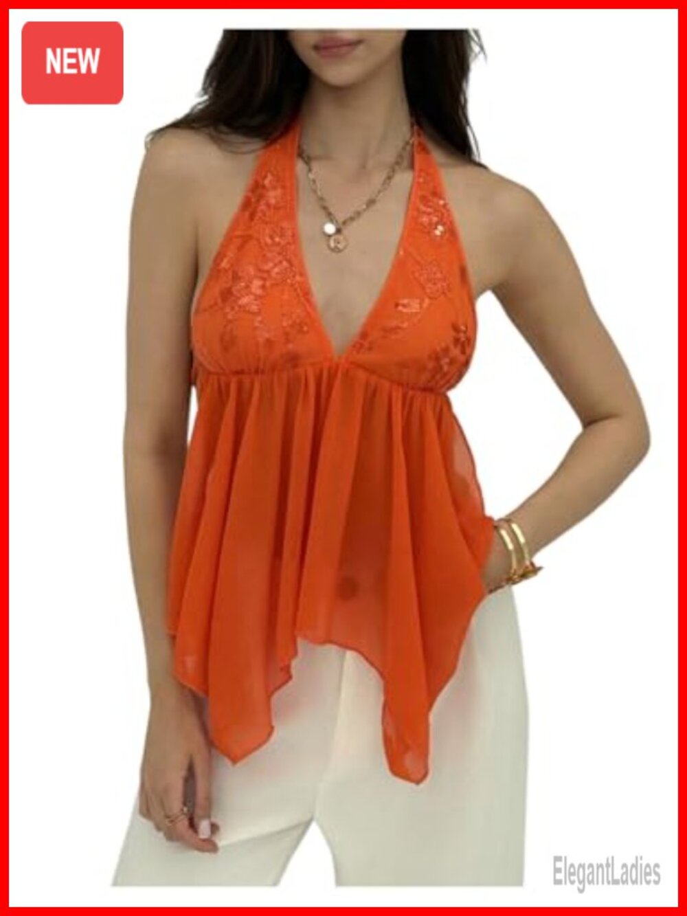 Sequin Ruffle Halter Top Tie Backless Asymmetrical Flowy